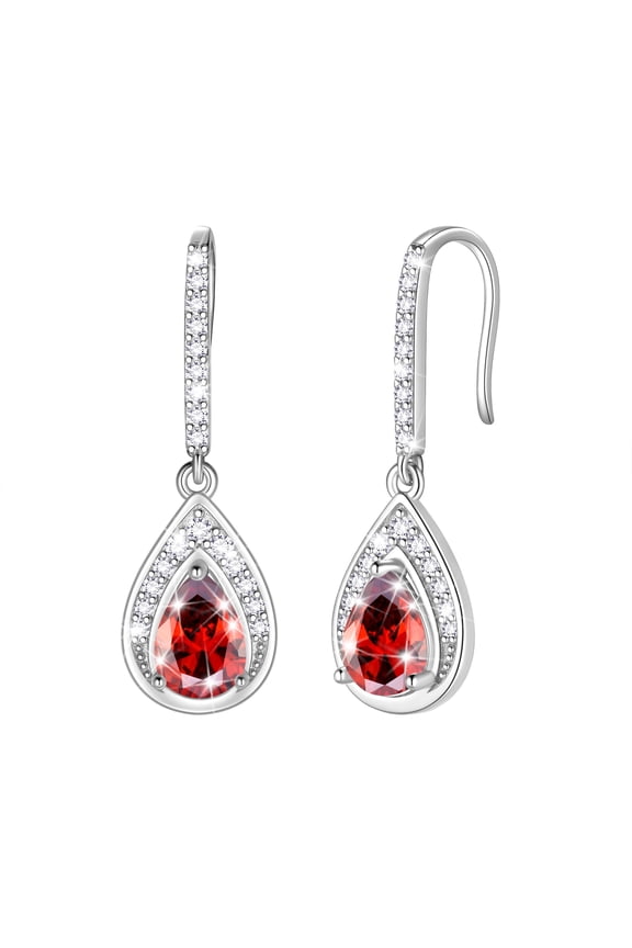 925 Sterling Silver January Birthstone Dangle Earrings, Pear Cut Hook Drop Earrings Jewelry, Birthday Christmas Valentine's Day Gift for Women/Mom/Wife