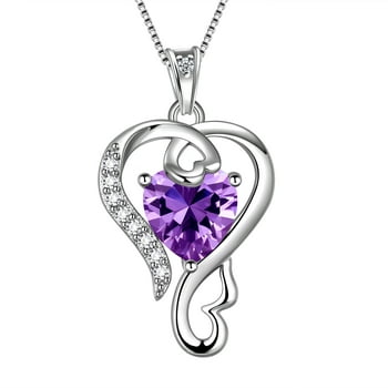 Beautlace 925 Sterling Silver Love Heart Necklace February Birthstone Pendant Jewelry Gift for Women