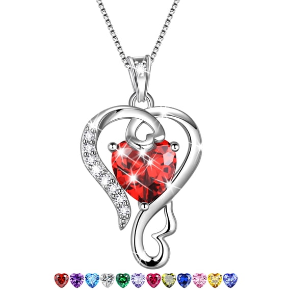 Beautlace 925 Sterling Silver Love Heart Necklace January Birthstone Pendant,Jewelry Gifts for Women Mom