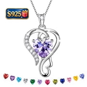 Beautlace 925 Sterling Silver Heart Necklace for Women,Love Heart June Alexandrite Purple Birthstone Pendant Jewelry Gift for Mom Wife Girlfriend, Anniversary Birthday Christmas Mothers Day Gift