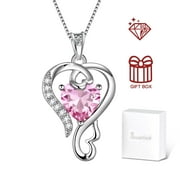 BEAUTLACE 925 Sterling Silver Love Heart Pendant Necklace,October Birthstone Necklace for Women Mom