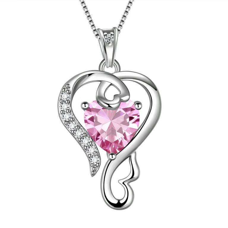Beautlace 925 Sterling Silver Love Heart Pendant Necklace October Birthstone Necklace for Women