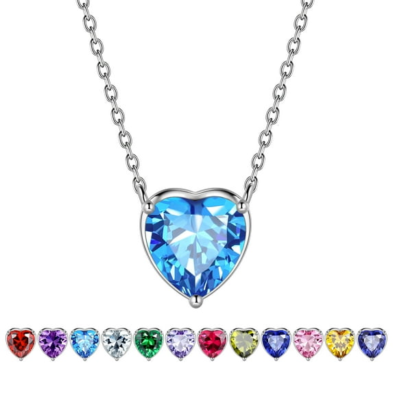 Beautlace 925 Sterling Silver March Birthstone Necklace,Tiny Hearts Love Pendant Women Minimalist Mar. Aquamarine Heart Stone Birth Necklace,Birthday Gift Present Small Jewelry