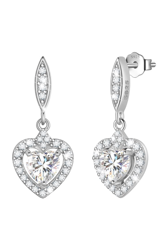 925 Sterling Silver Moissanite Stud Earrings for Women, Total 2 Carat D VVS1 Heart Earrings,Simulated Diamond Dangle Earrings Jewelry Gift for Birthday Christmas Anniversary Wedding
