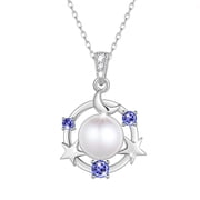 Beautlace 925 Sterling Silver Moon Star Birthstone Necklace,Natural Pearl Pendant Necklace Jewelry,Birthday Christmas Anniversary Gift for Women/Mom/Wife
