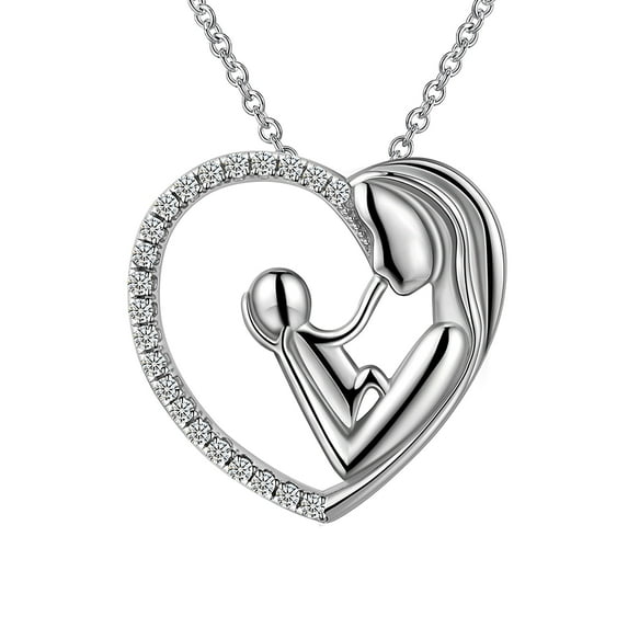 Beautlace 925 Sterling Silver Mother Necklace Pendant for Women,Mom Heart Pendant Necklace Jewelry Gift for Mother's Day Birthday