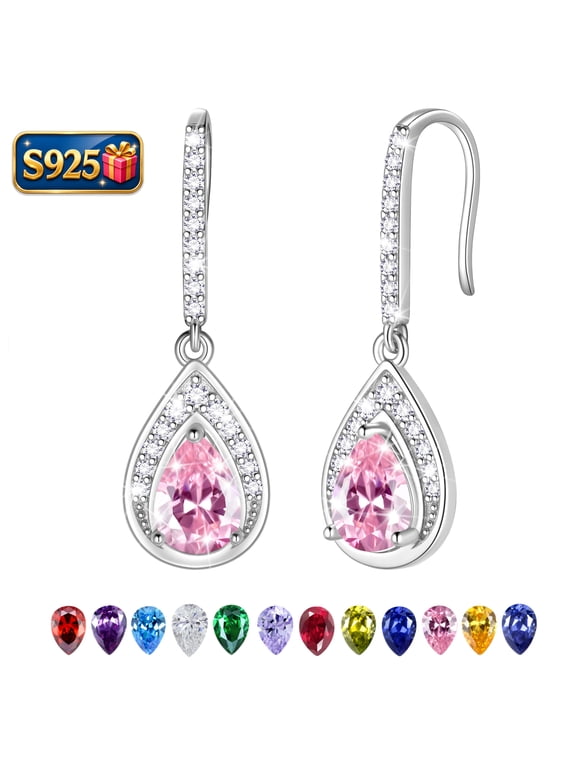 925 Sterling Silver October Birthstone Dangle Earrings,Pear Cut Hook Drop Earrings Jewelry,Birthday Christmas Valentine's Day Gift for Women/Mom/Wife