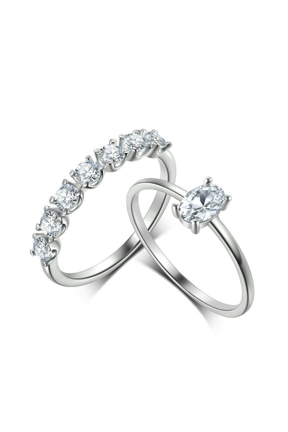 925 Sterling Silver Rings Set,Cubic Zirconia Promise Rings Stackable Wedding Bands Rings for Women Set Size 9