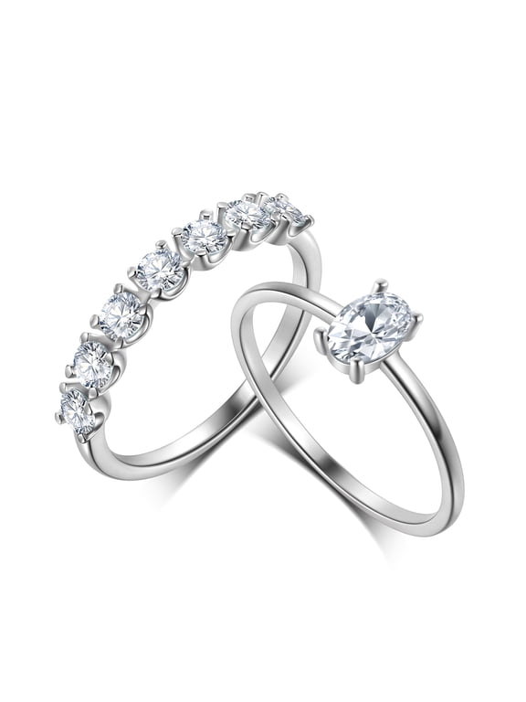 925 Sterling Silver Rings Set,Cubic Zirconia Promise Rings Stackable Wedding Bands Rings for Women Set Size 9