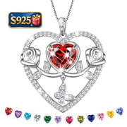 925 Sterling Silver Rose Heart Necklace,Butterfly Flower Pendant Necklace Jewelry Birthday Christmas Valentines Mother's Day Gifts for Women Mom Wife -January