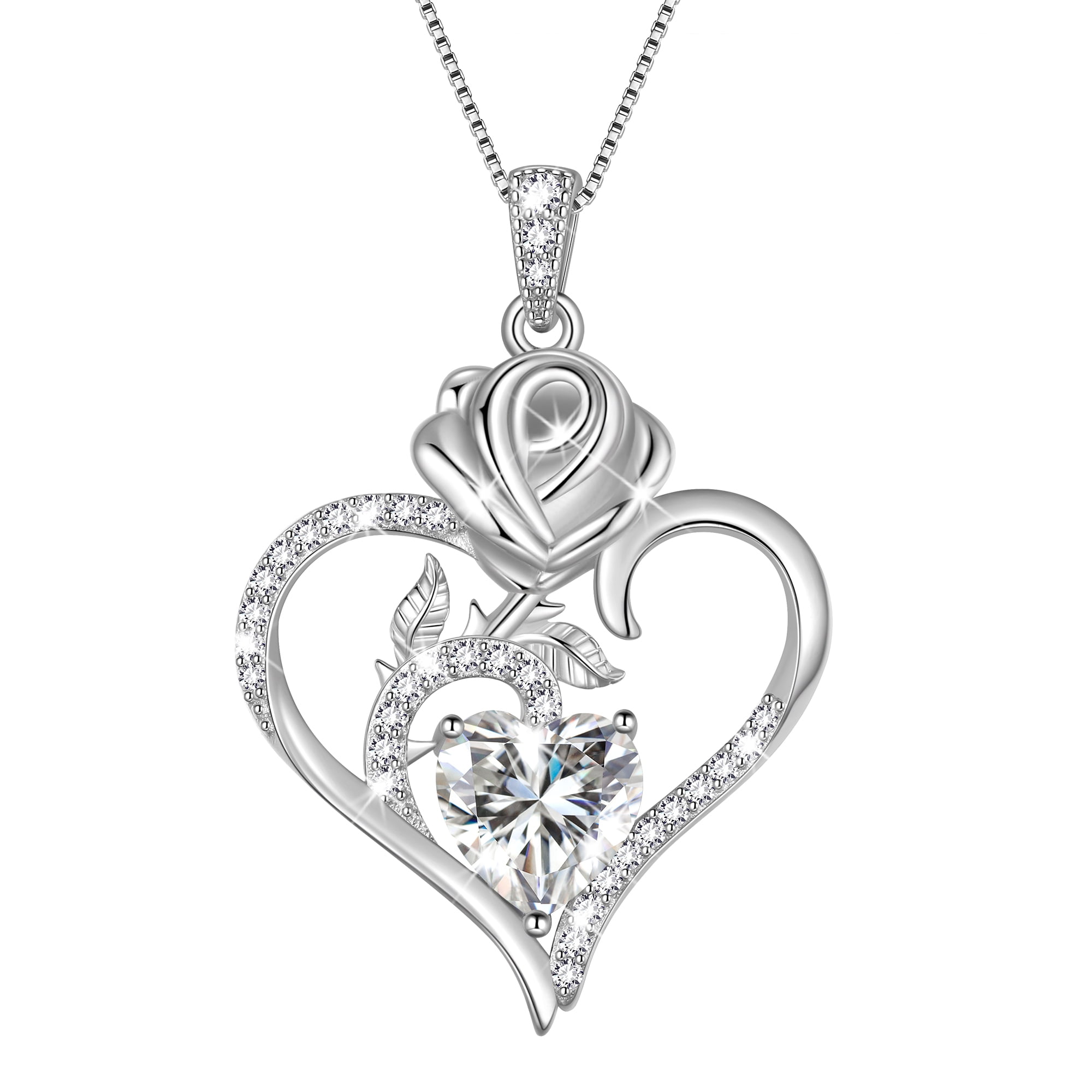 LOVECOM Dainty Rose Flower Coin Pendant Necklace - 925 Silver & 14K Plated, Eternal Flower Gift