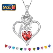 Beautlace 925 Sterling Silver Rose Heart Necklace,Rose Flower Pendant Necklace Jewelry Birthday Christmas Valentines Mothers Day Gifts for Women Mom-January