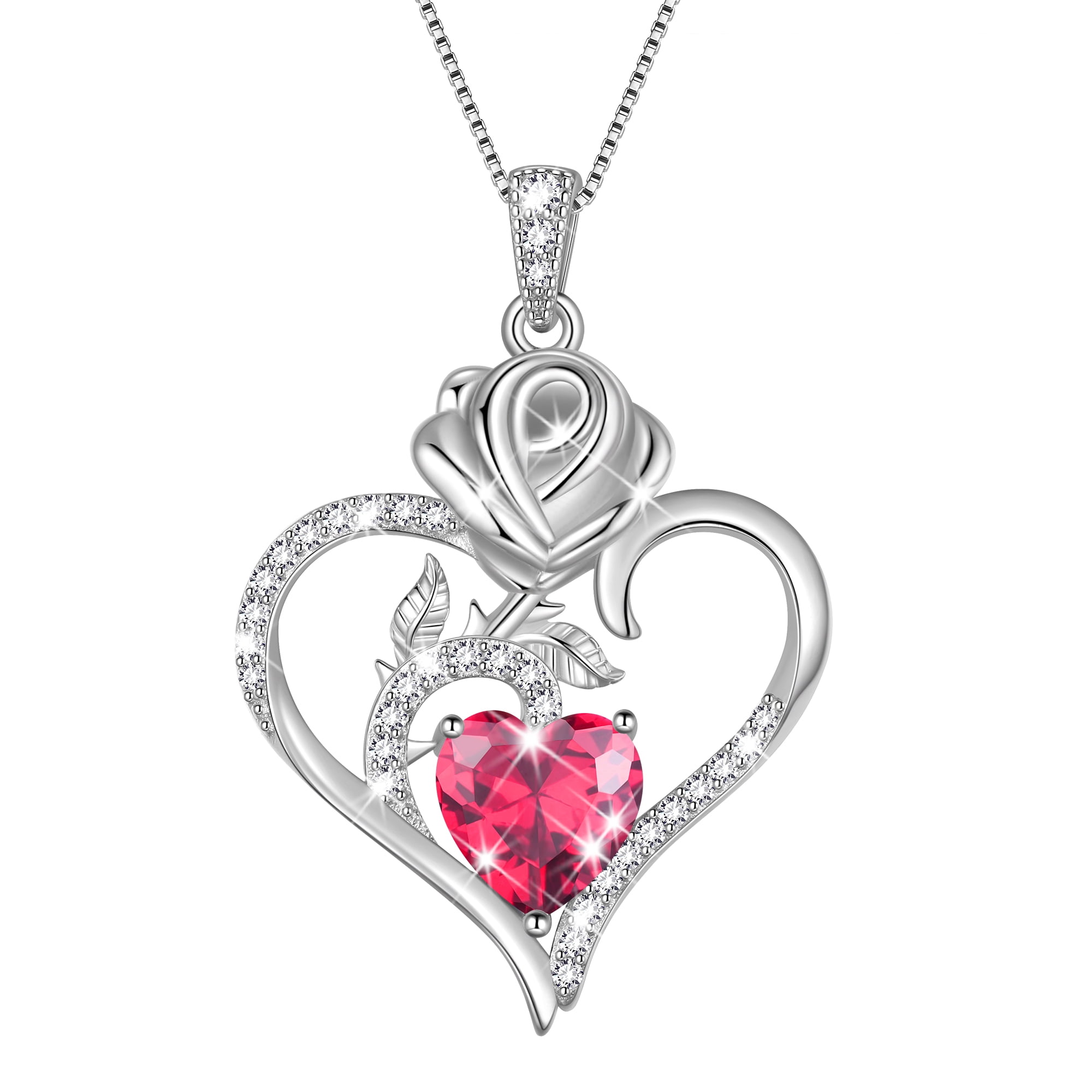 Rose Heart Necklace - Silver