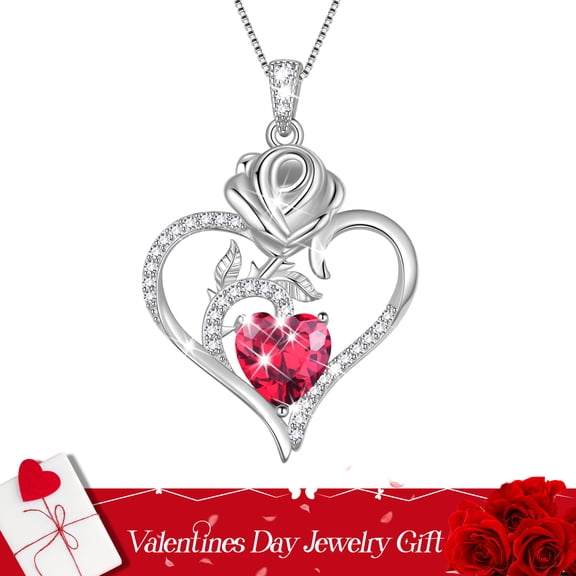 Beautlace 925 Sterling Silver Rose Heart Necklace,Rose Flower Pendant Necklace Jewelry Birthday Christmas Valentines Mother's Day Gifts for Women Mom-July