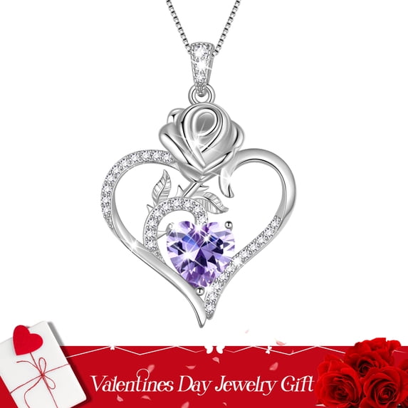 Beautlace 925 Sterling Silver Rose Heart Necklace,Rose Flower Pendant Necklace Jewelry Birthday Christmas Valentines Mother's Day Gifts for Women Mom-June