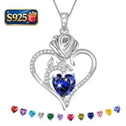 Beautlace 925 Sterling Silver Rose Heart Necklace,Rose Flower Pendant Necklace Jewelry Birthday Christmas Valentines Mot