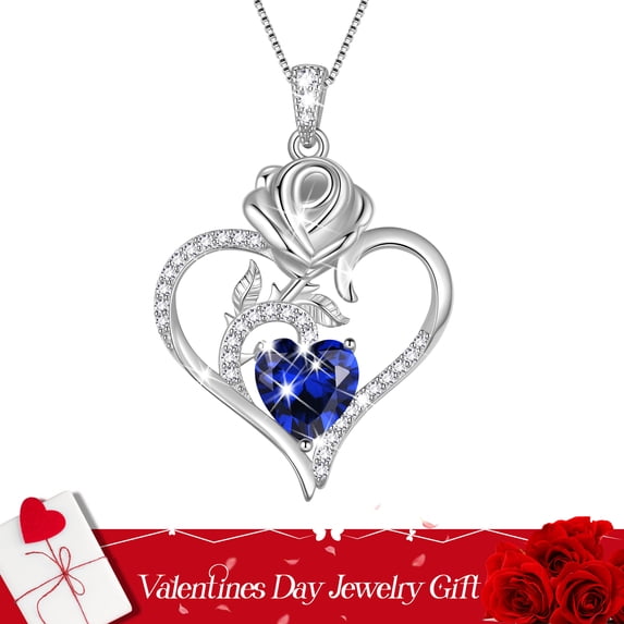 Beautlace 925 Sterling Silver Rose Heart Necklace,Rose Flower Pendant Necklace Jewelry Birthday Christmas Valentines Mother's Day Gifts for Women Mom-September