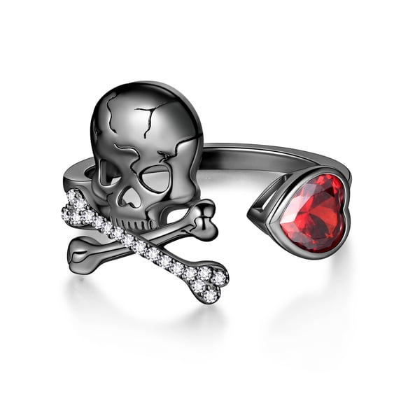 Beautlace 925 Sterling Silver Skull Heart Ring,Halloween Skeleton Skull Open Band Rings Gothic Vintage Skull Jewelry Set for Women