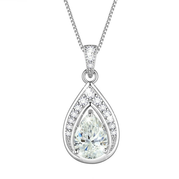 Beautlace 925 Sterling Silver Teardrop April Simulated Diamond Birthstone Necklace,Pear Cut Pendant Necklace Jewelry Birthday Christmas Gifts for Women/ Wife /Lover