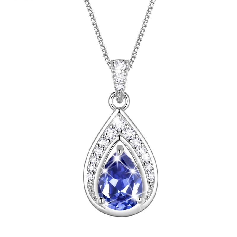 Beautlace 925 Sterling Silver Teardrop December Tanzanite Birthstone Necklace,Pear Cut Pendant Necklace Jewelry Birthday Christmas Gifts for Women/ Wife /Lover