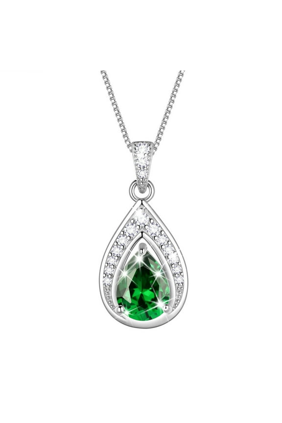 925 Sterling Silver Teardrop May Emerald Birthstone Necklace,Pear Cut Pendant Necklace Jewelry Birthday Christmas Gifts for Women/ Wife /Lover