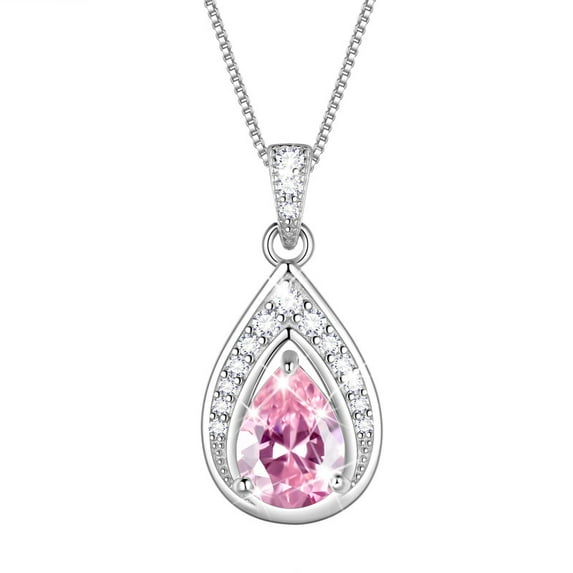 Beautlace 925 Sterling Silver Teardrop October Tourmaline Birthstone Necklace,Pear Cut Pendant Necklace Jewelry Birthday Christmas Gifts for Women/ Wife /Lover