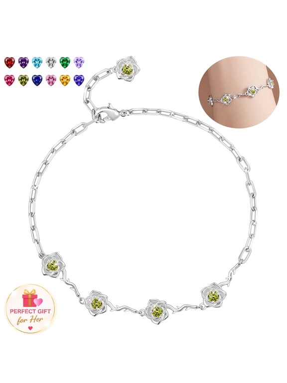 Birthstone Bracelet for Women,18K White Gold Plated August Peridot Adjustable Bracelets Jewelry Gift for Mom Wife Girlfriend Birthday Valentine’s Day Christmas Stocking Stuffers Adults