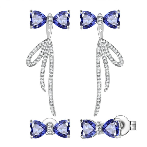 Beautlace Bow Birthstone Stud Earrings,Silver Plated Bow Bouquet Shaped Birthstone Dangle Earrings Jewelry Gifts for Women