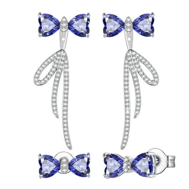 Beautlace Bow Birthstone Stud Earrings,Silver Plated Bow Bouquet Shaped Birthstone Dangle Earrings Jewelry Gifts for Women