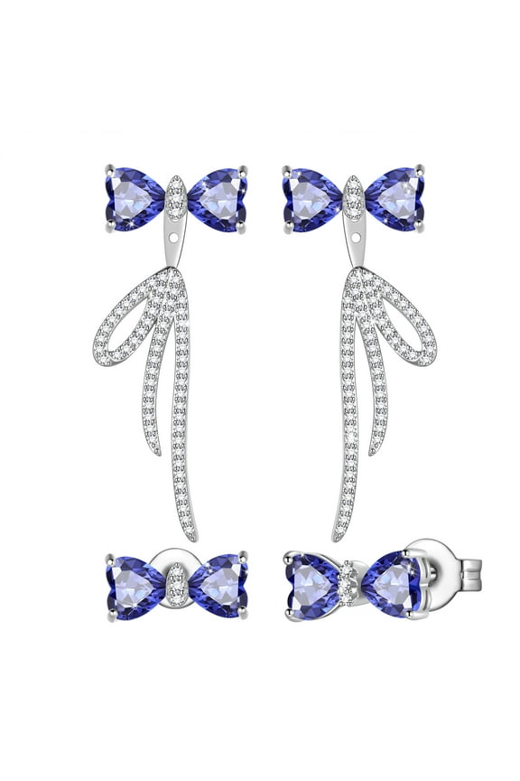 Bow Birthstone Stud Earrings,Silver Plated Bow Bouquet Shaped Birthstone Dangle Earrings Jewelry Gifts for Women