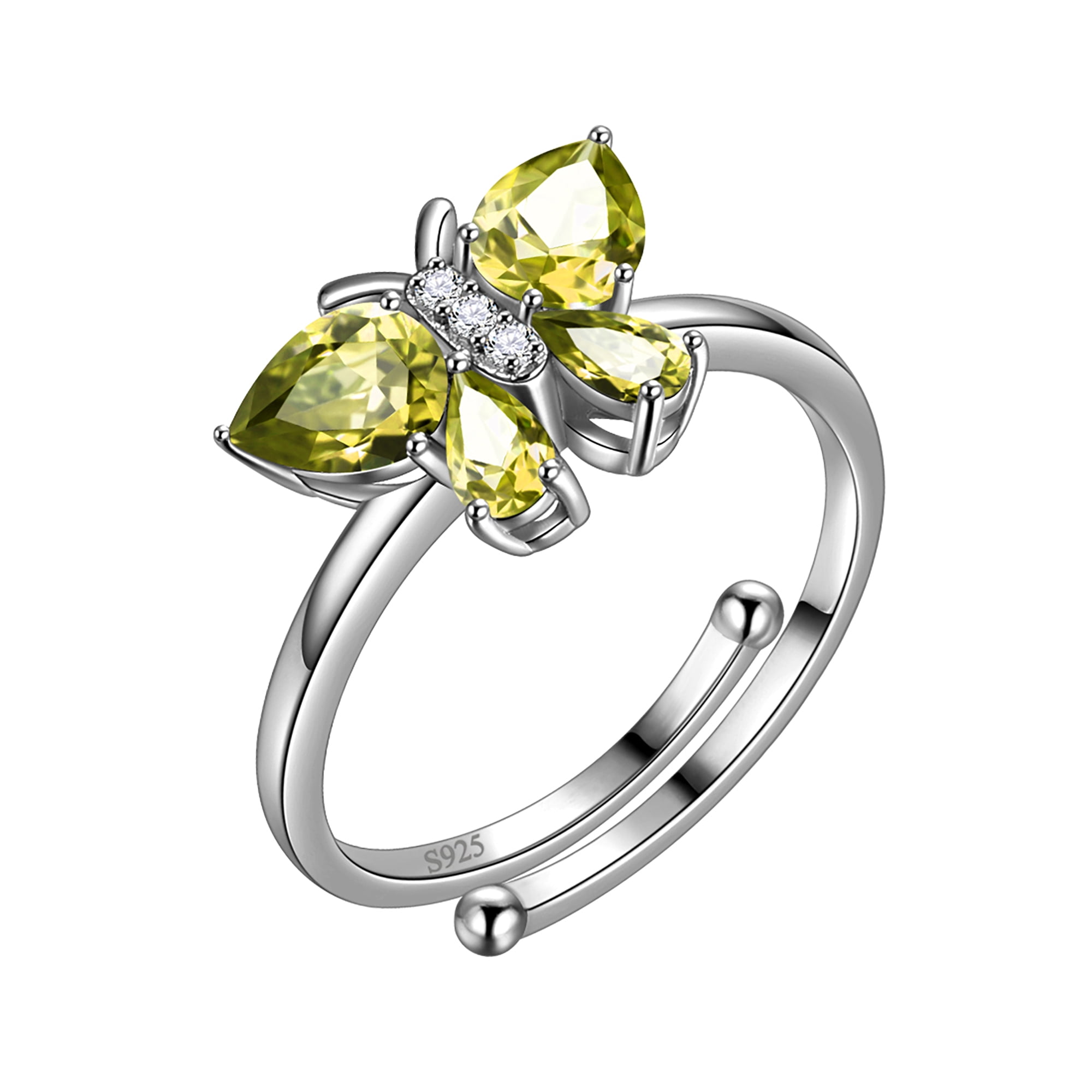 Beautlace Butterfly Adjustable Ring,925 Sterling Silver Birthstone Open ...