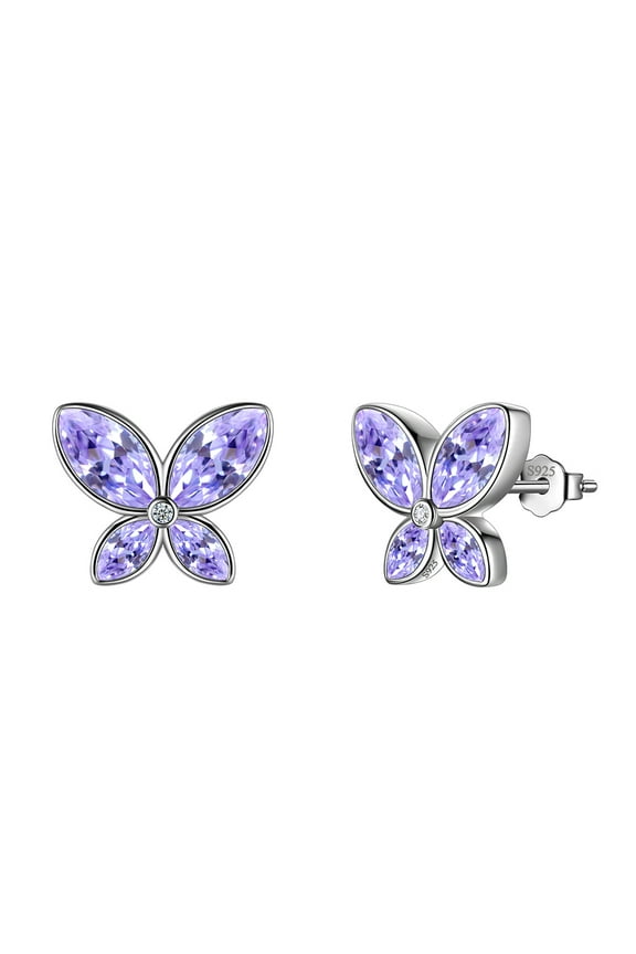Butterfly Earrings Studs,925 Sterling Silver Birthstone Earrings Stud Cute Animals Jewelry Gift for Women
