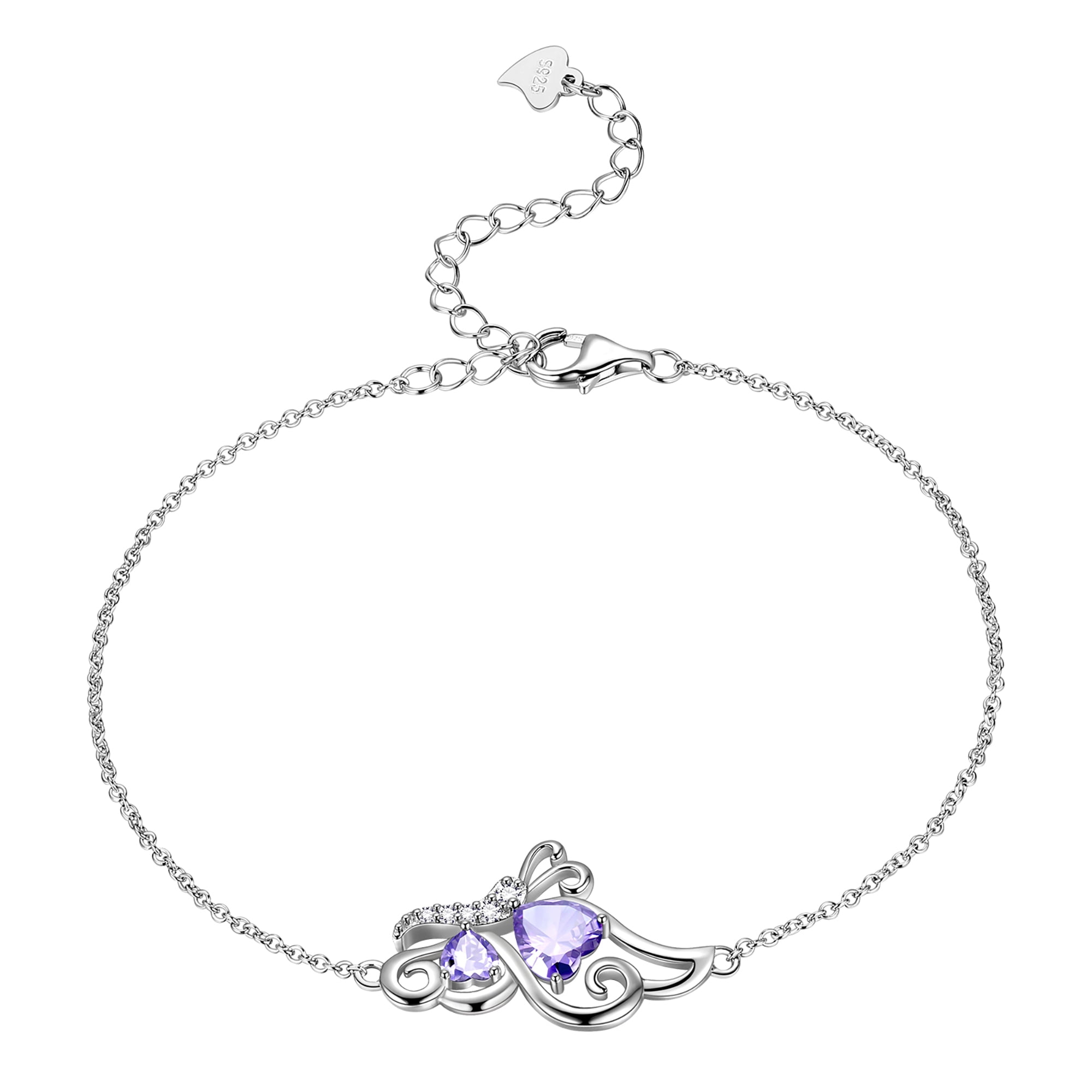 S925 Sterling Silver Purple Butterfly Bracelets For Women,cute And