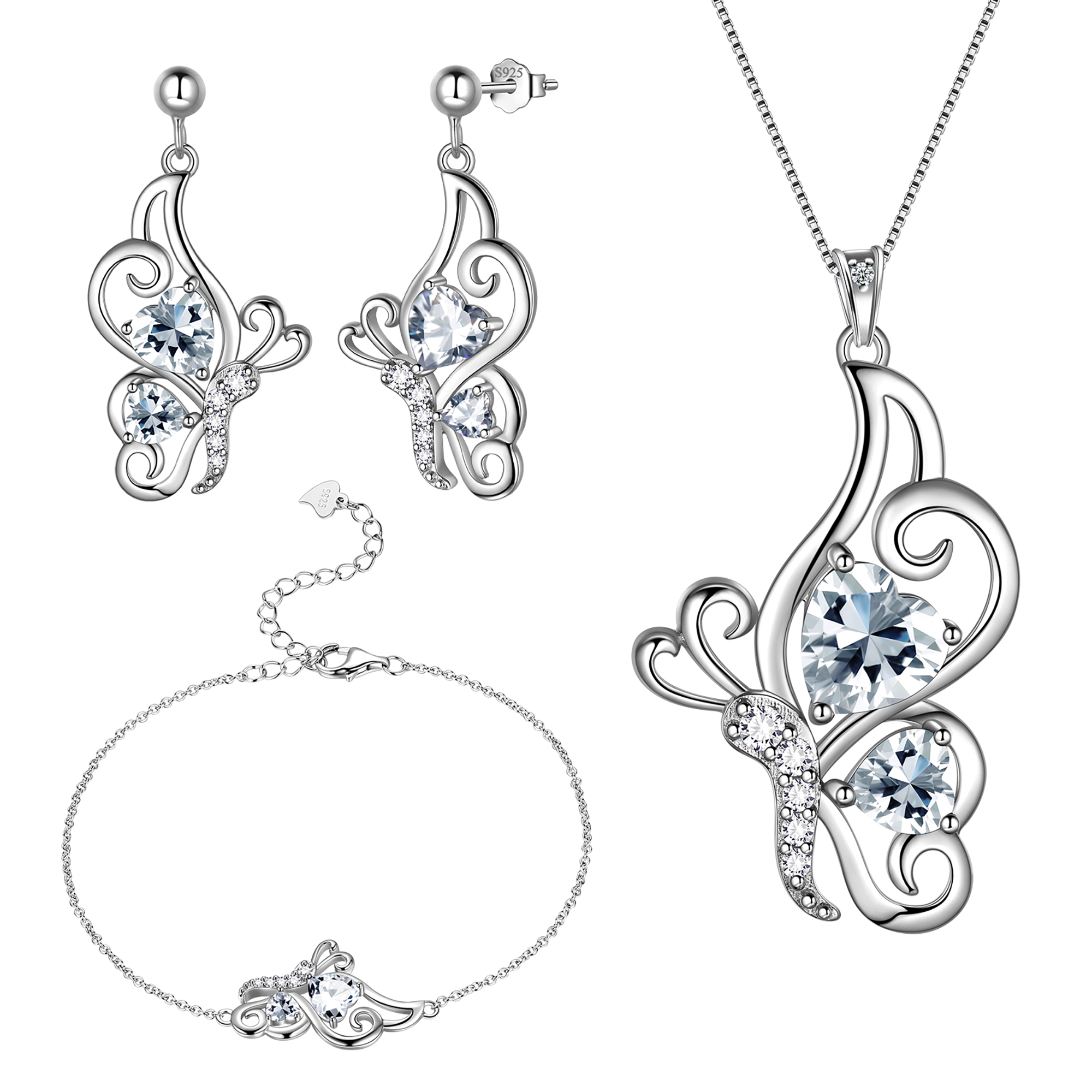 Silverspeck 925 Sterling Silver Simulated White Opal Oval Solitaire Necklace & Stud Earrings Set