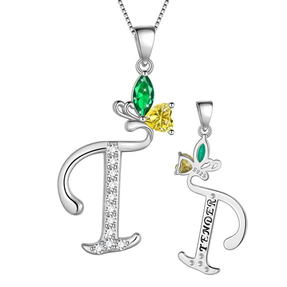 Beautlace Butterfly Initial Necklace,925 Sterling Silver A-Z Letter Birthstone Butterflies Pendant Personalized Necklace Gifts for Women