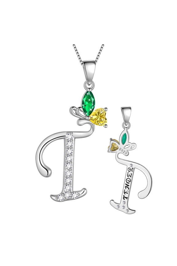 Butterfly Initial Necklace,925 Sterling Silver A-Z Letter Birthstone Butterflies Pendant Personalized Necklace Gifts for Women