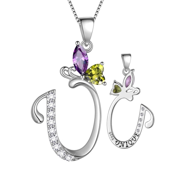 Beautlace Butterfly Initial Necklace,925 Sterling Silver A-Z Letter Birthstone Butterflies Pendant Personalized Necklace Gifts for Women