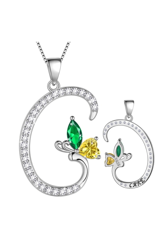 Butterfly Initial Necklace,925 Sterling Silver A-Z Letter Birthstone Butterflies Pendant Personalized Necklace Gifts for Women