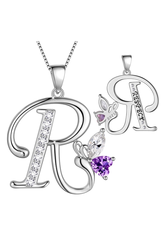 Butterfly Initial Necklace,925 Sterling Silver A-Z Letter Birthstone Butterflies Pendant Personalized Necklace Gifts for Women