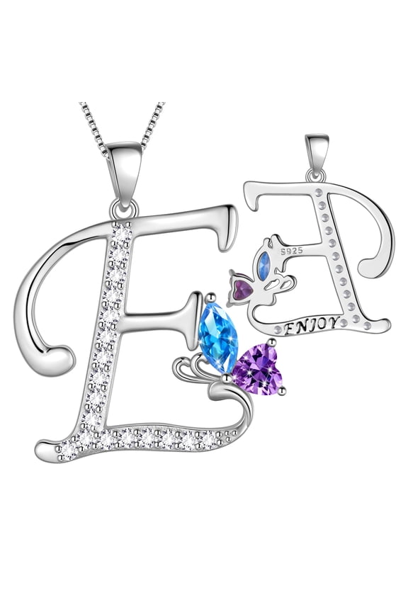 Butterfly Initial Necklace,925 Sterling Silver A-Z Letter Birthstone Butterflies Pendant Personalized Necklace Gifts for Women