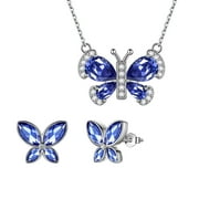 Beautlace Butterfly Jewelry Set,925 Sterling Silver December Tanzanite Birthstone Pendant Necklace/Earrings Set Cute Animals Jewelry Gift for Women Girls