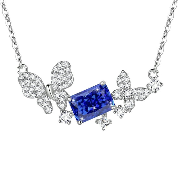 Beautlace Butterfly Necklace,925 Sterling Silver Animal AAAAA+ CZ Butterflies Birthstone Pendant Necklace Fine Jewelry Anniversary Birthday Christmas Gifts for Women
