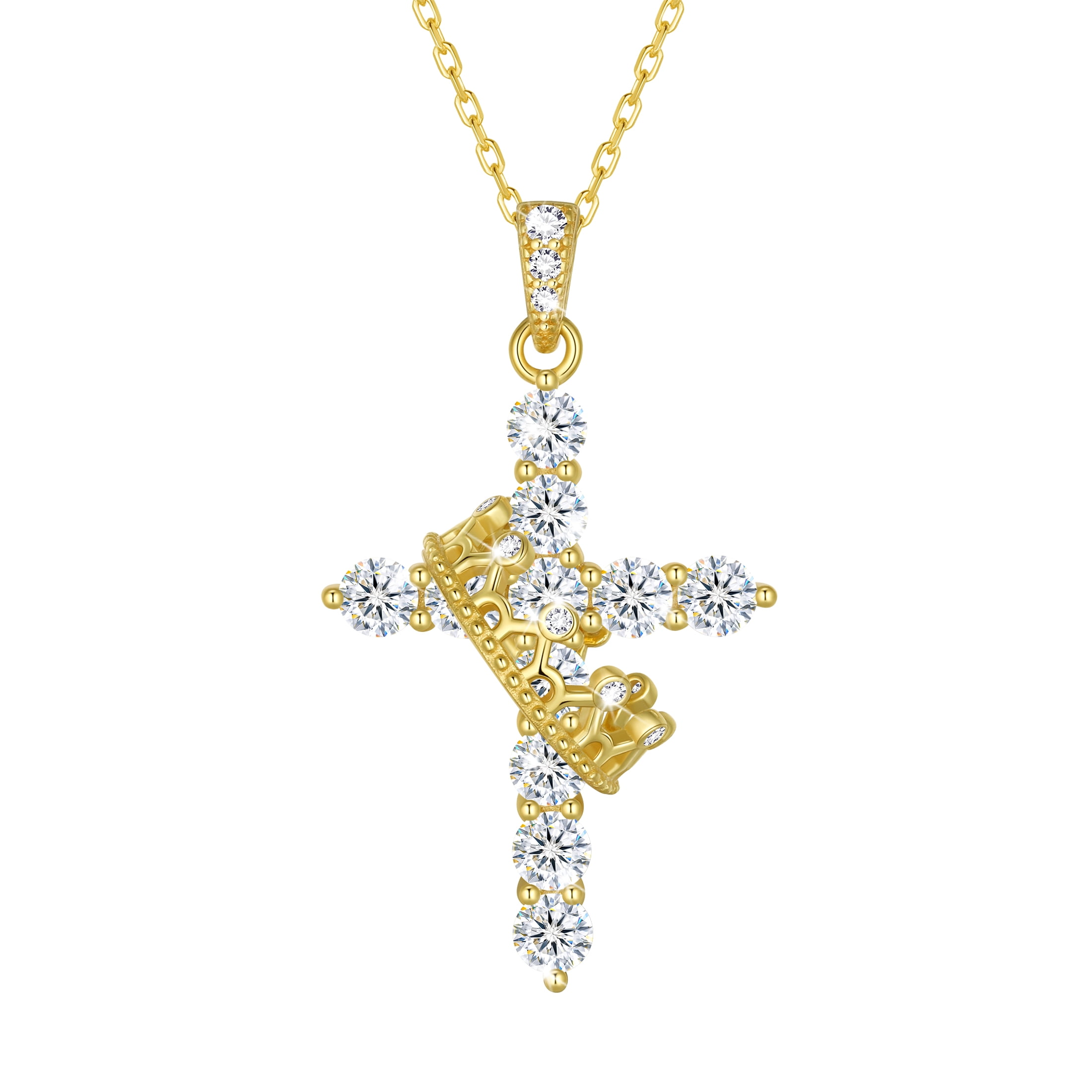 Beautlace Cross D Color VVS1 Moissanite Necklace,925 Sterling Silver Rotated Crown Round Cut Simulated Diamond Pendant Necklace Jewelry Gift for Women Wife Lover