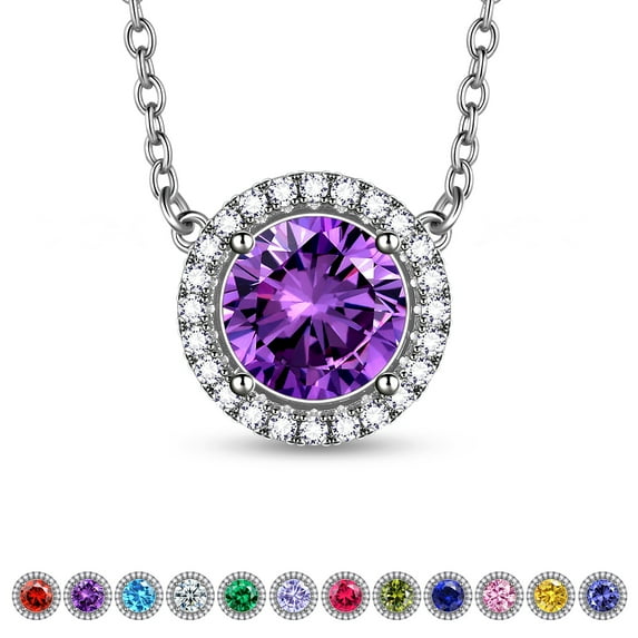 Beautlace February Birthstone Necklaces Round Shape Purple Pendant Jewelry Gifts for Men and Women