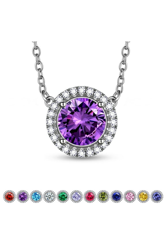 February Birthstone Necklaces Round Shape Purple Pendant Jewelry Gifts for Men and Women