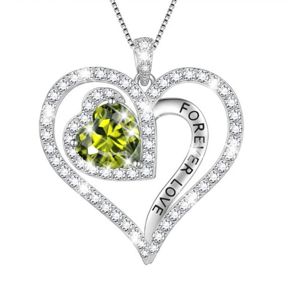 Beautlace Forever Love Heart Necklace,925 Sterling Silver Birthstone Heart Pendant Necklace Jewelry Birthday Christmas Valentines Mother's Day Gifts for Women Mom -August