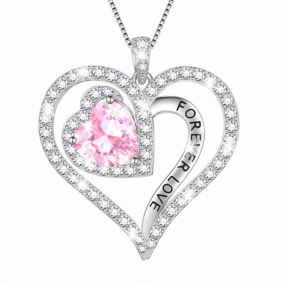Beautlace Forever Love Heart Necklace,925 Sterling Silver Birthstone Heart Pendant Necklace Jewelry Birthday Christmas Valentines Mother's Day Gifts for Women Mom -October