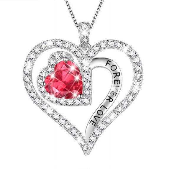 Beautlace Forever Love Heart Necklace,925 Sterling Silver Birthstone Heart Pendant Necklace Jewelry Birthday Christmas Valentines Mother's Day Gifts for Women Mom -July