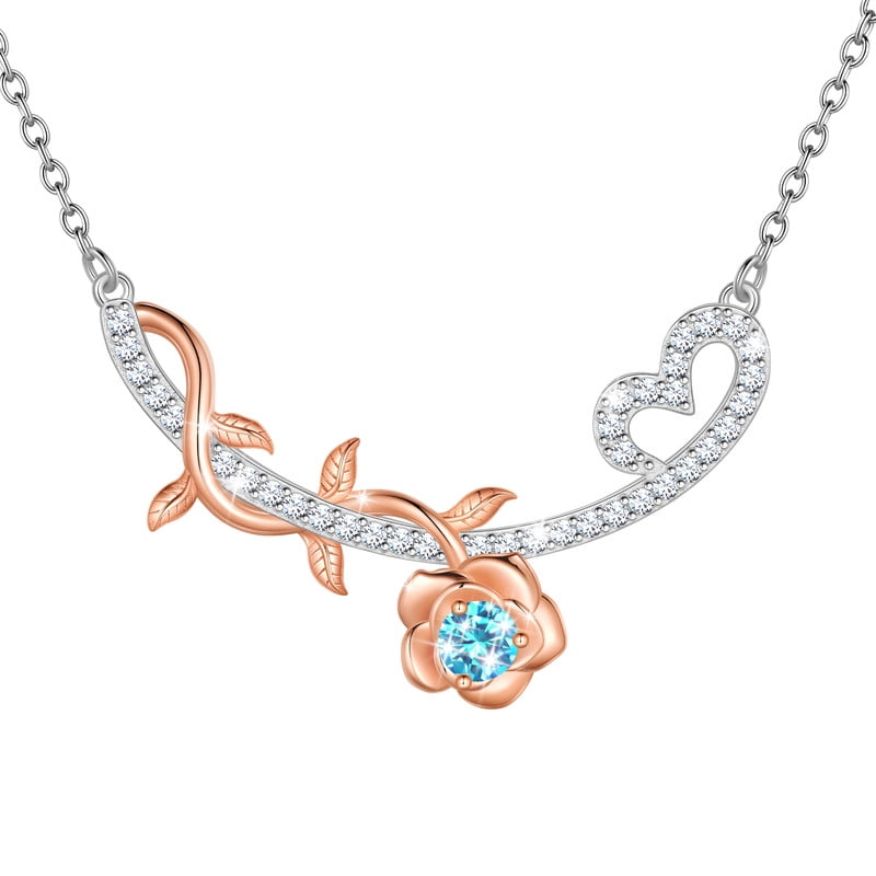Beautlace GRA Certified 1/3 Carat Ocean Blue Moissanite Necklace,D VVS1 18K White Gold over Stering Silver Rose Pendant Necklace Jewelry Birthday Christmas Mothers Day Gifts for Women Mom