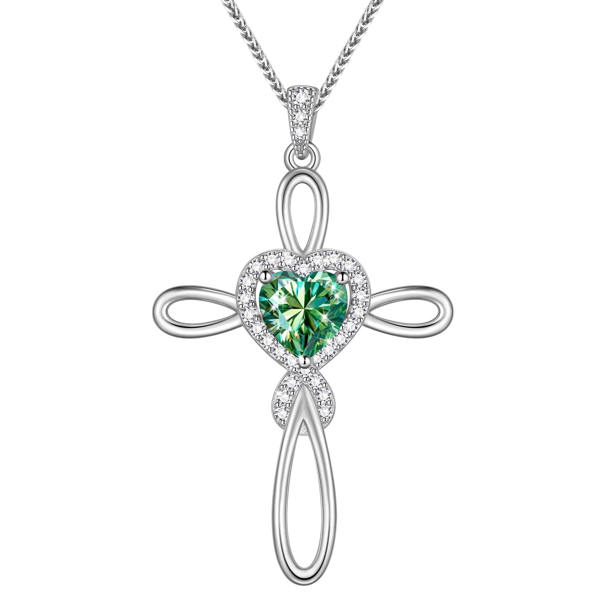 Beautlace 1 Carat Moissanite Cross Necklace,18K White Gold over Stering Silver Heart Birthstone Pendant Necklace Jewelry Birthday Christmas Valentines Gifts for Women